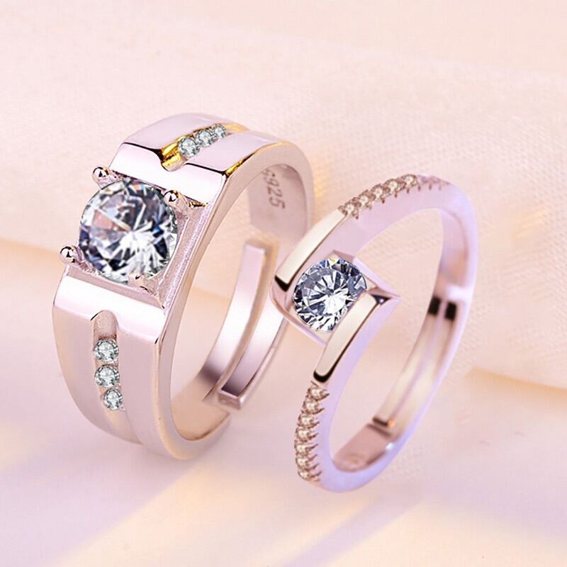 #27.silver couple wedding ring jewelry Adjustable