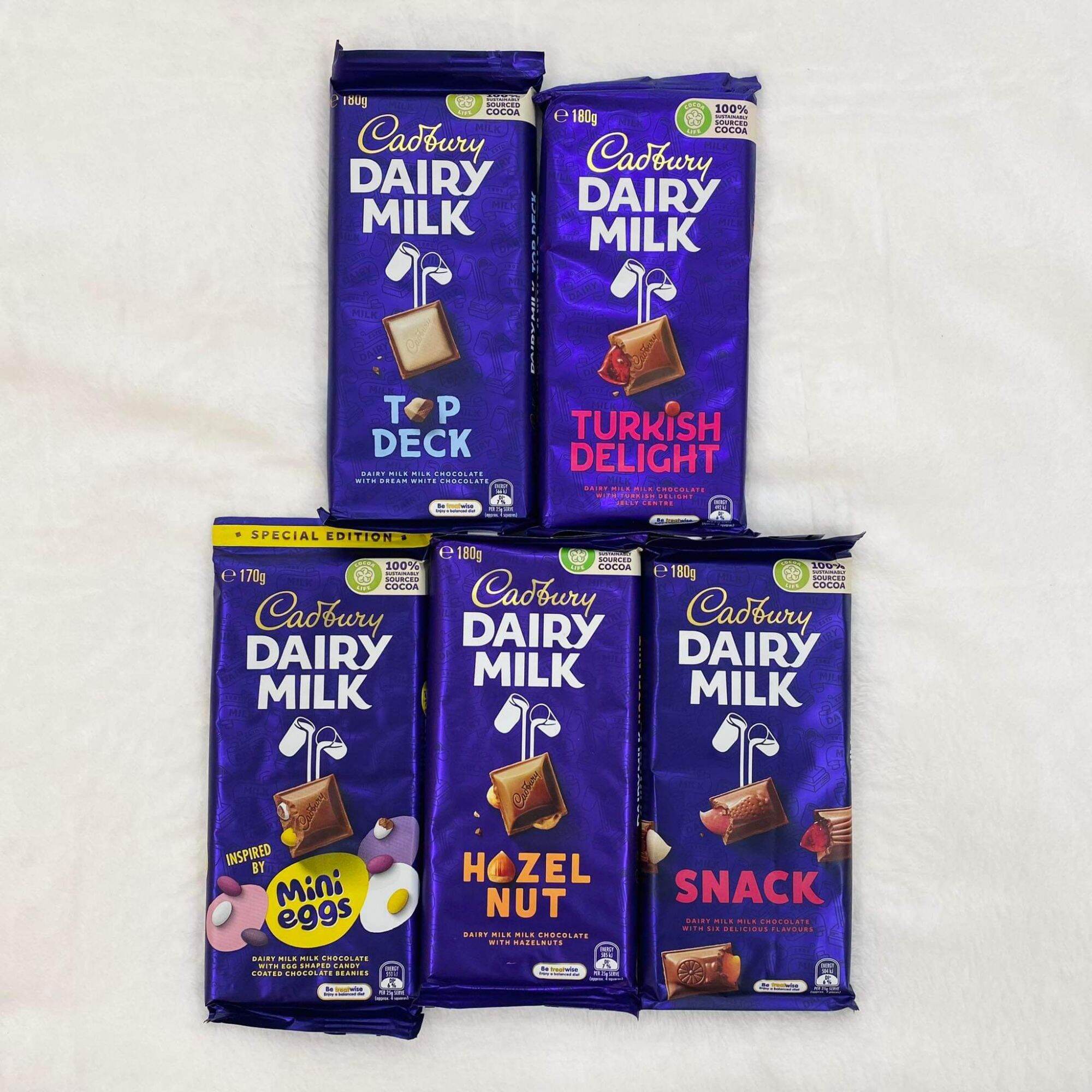 Cadbury Dairy Milk Bars (Top Deck, Snack, Turkish Delight, Mini Eggs