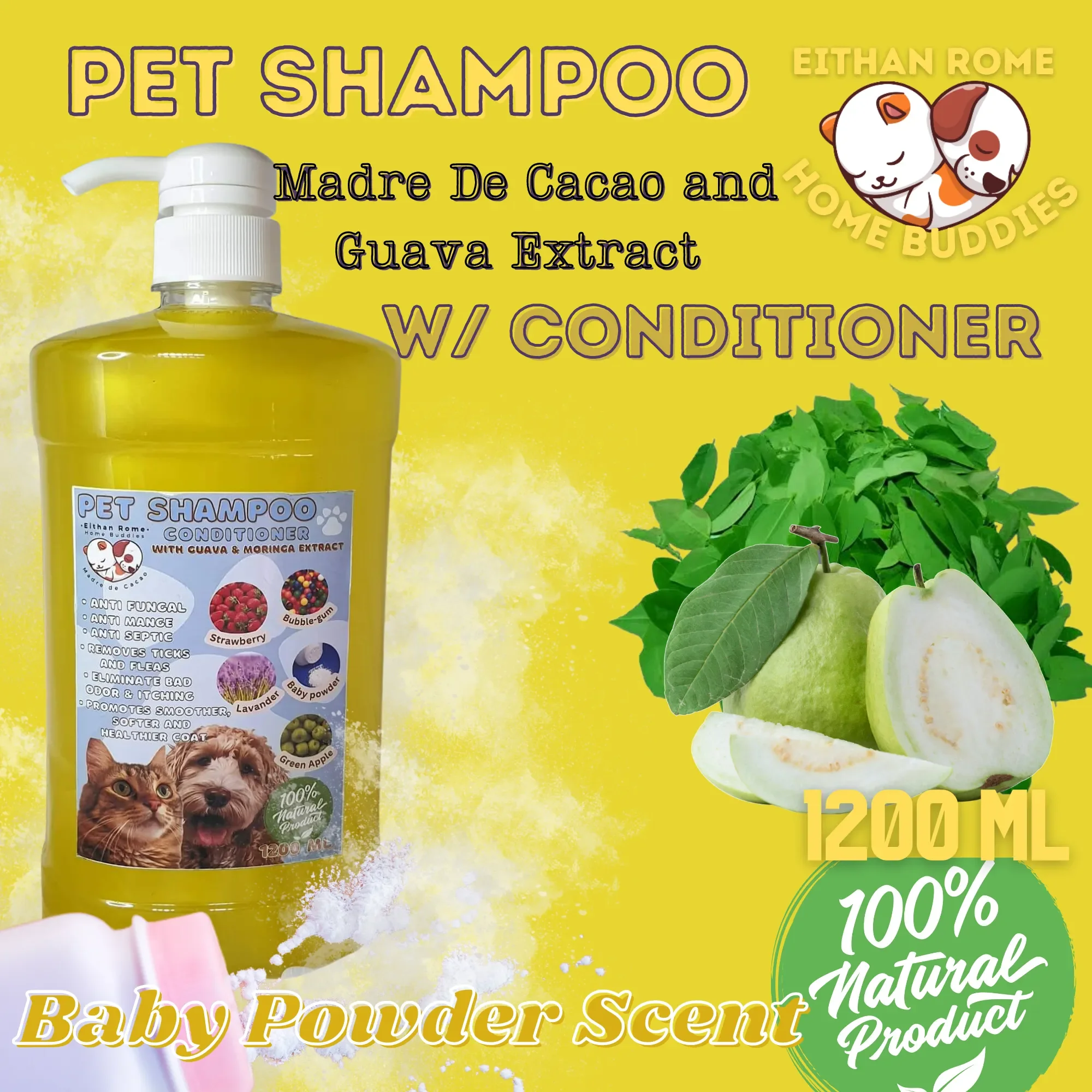 ER Madre de cacao Pet Shampoo with Conditioner BABY POWDER scent 1.2