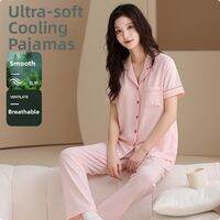 PLANDOO | Womens Tencel Lyocell Cotton Short Sleeve and Long Pants Loungewear Set