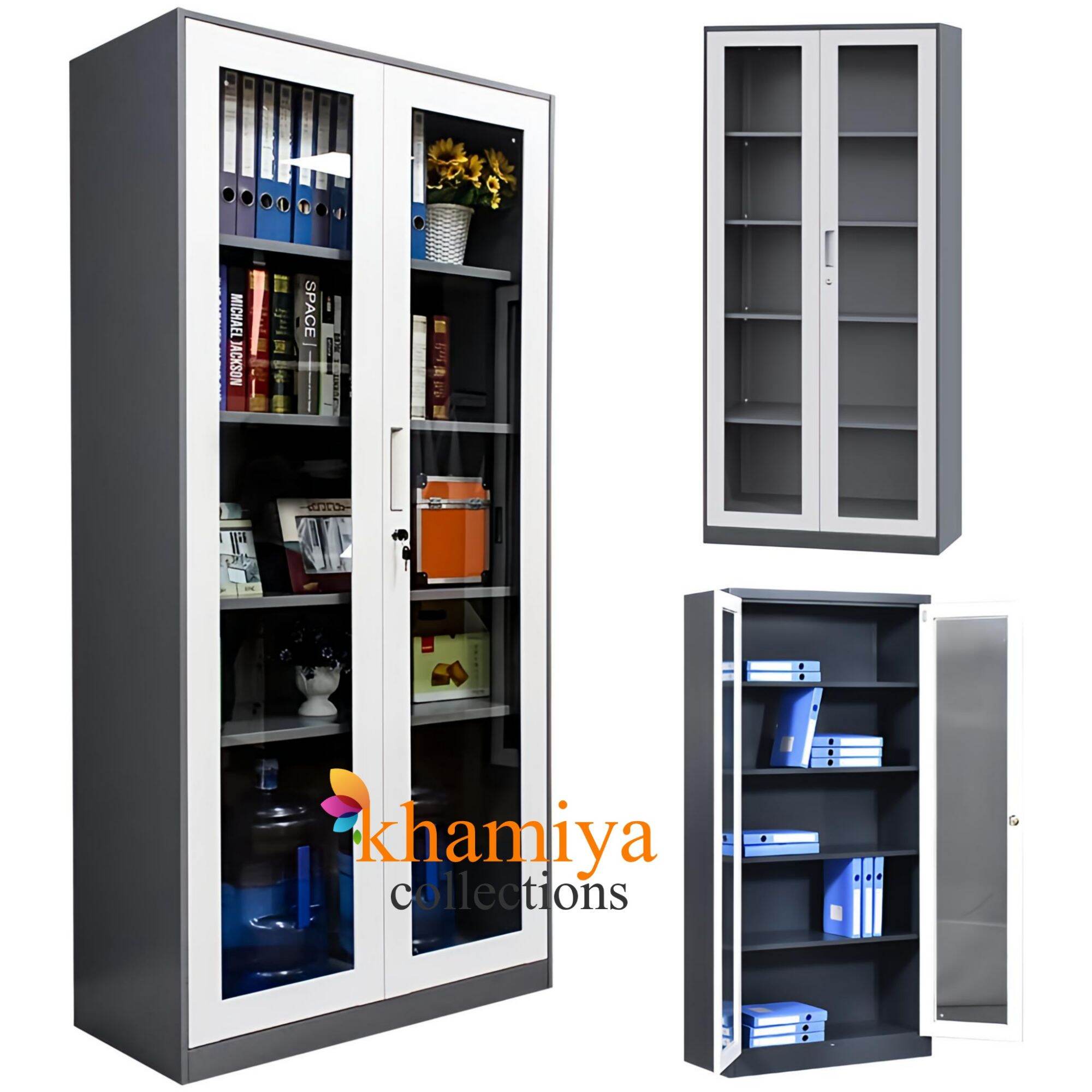 LF01 Glass Sliding Door Twotone, Steel Cupboard Shelves