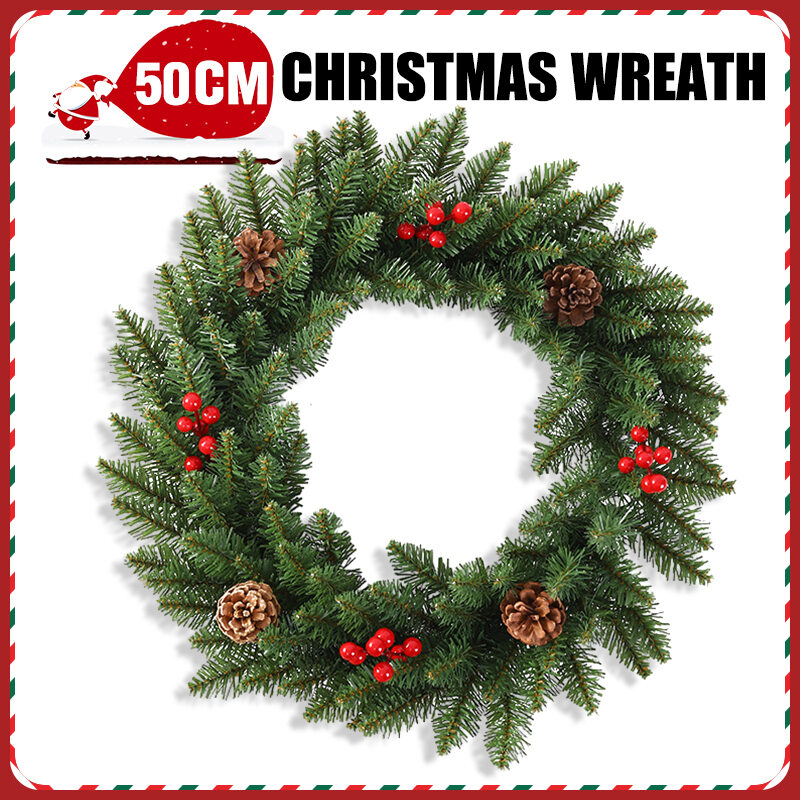 50CM Pine Rattan Christmas Wreath - DIY Door Decoration