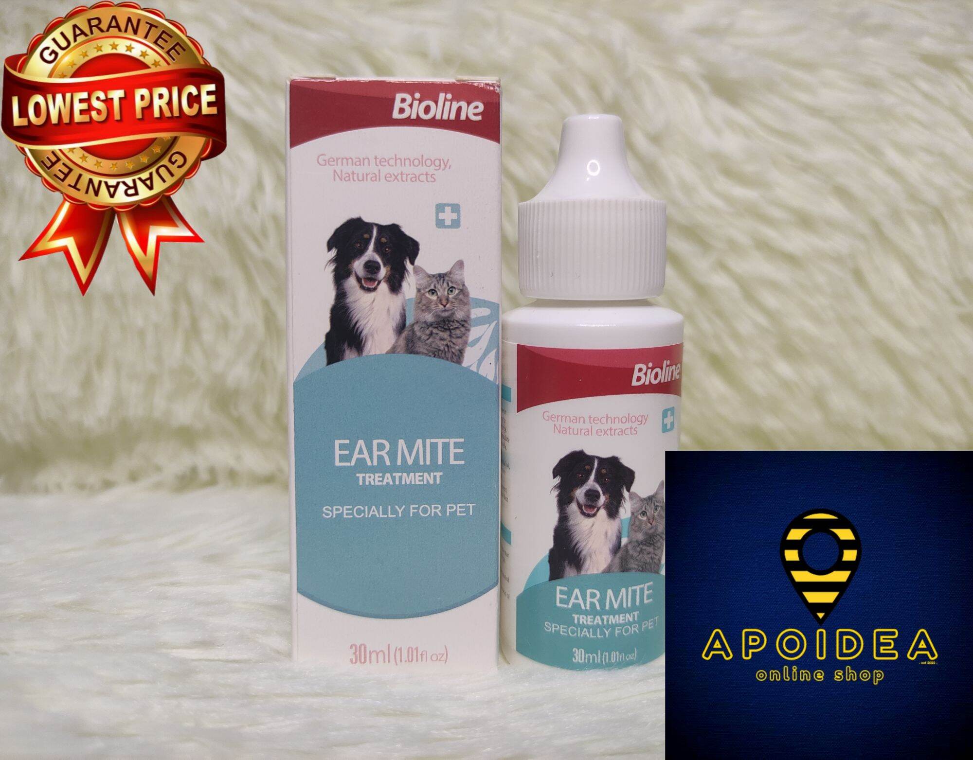 APOIDEA SHOP Bioline Ear Mite Oil Treatment (30ml) for Dog & Cat (Anti