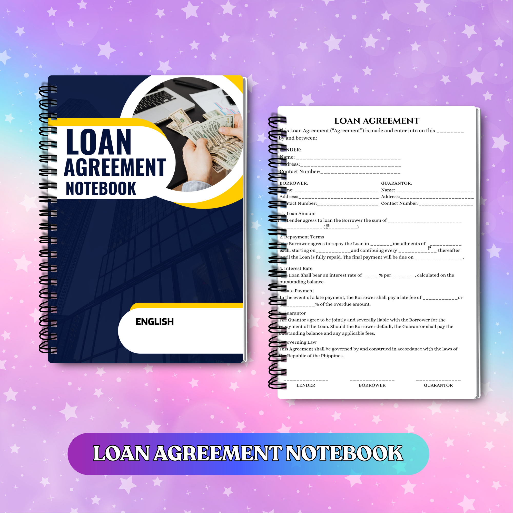 Loan Agreement Notebook English spiral-bound with loan agreement form | no back print | notebook size