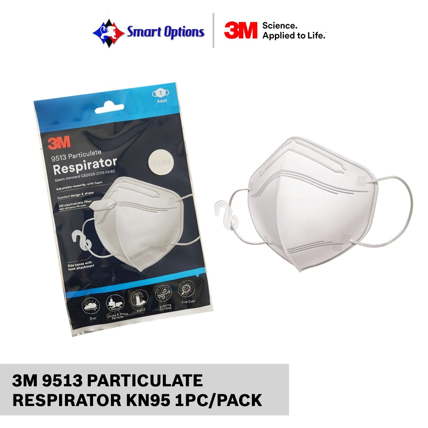 3M DISPOSABLE FACE MASK RESPIRATOR 9513 KN95 (1'S) Health Lane EStore
