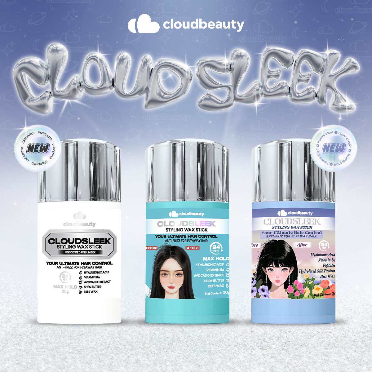 Cloudsleek Hair Styling Stick Anti Frizz Flyaway Hair Strong Control Hold Solid Wax Hair Stick Cloudbeauty