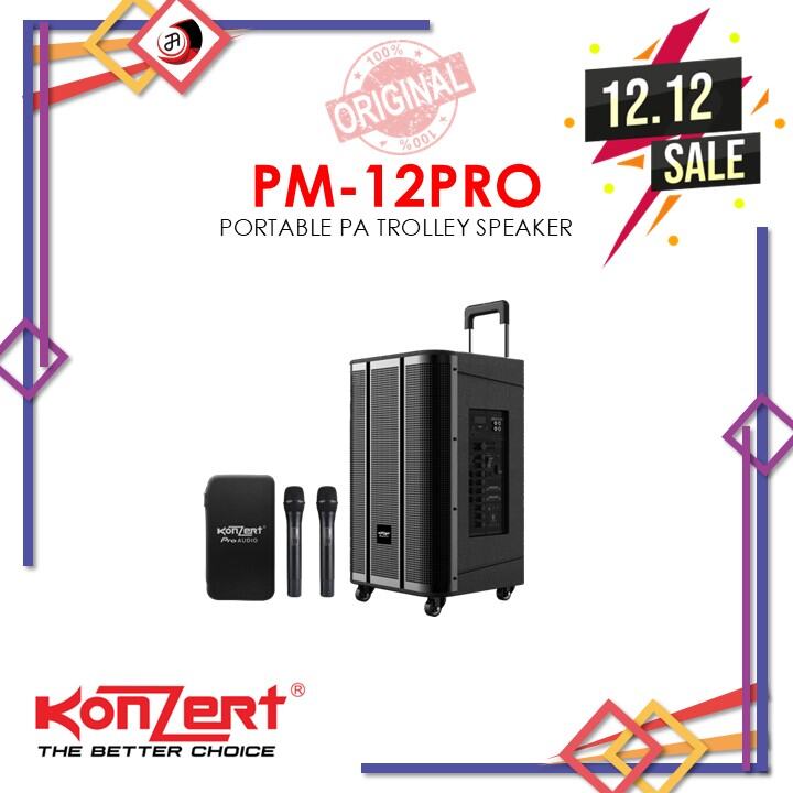 Konzert PM-12PRO 12" 600W Portable Trolley Speaker with USB/SD, FM Radio, BT & 2 Wireless Mic Konzert Exclusive 💯% Original by J&A MERCHAN DISE Authorized Seller