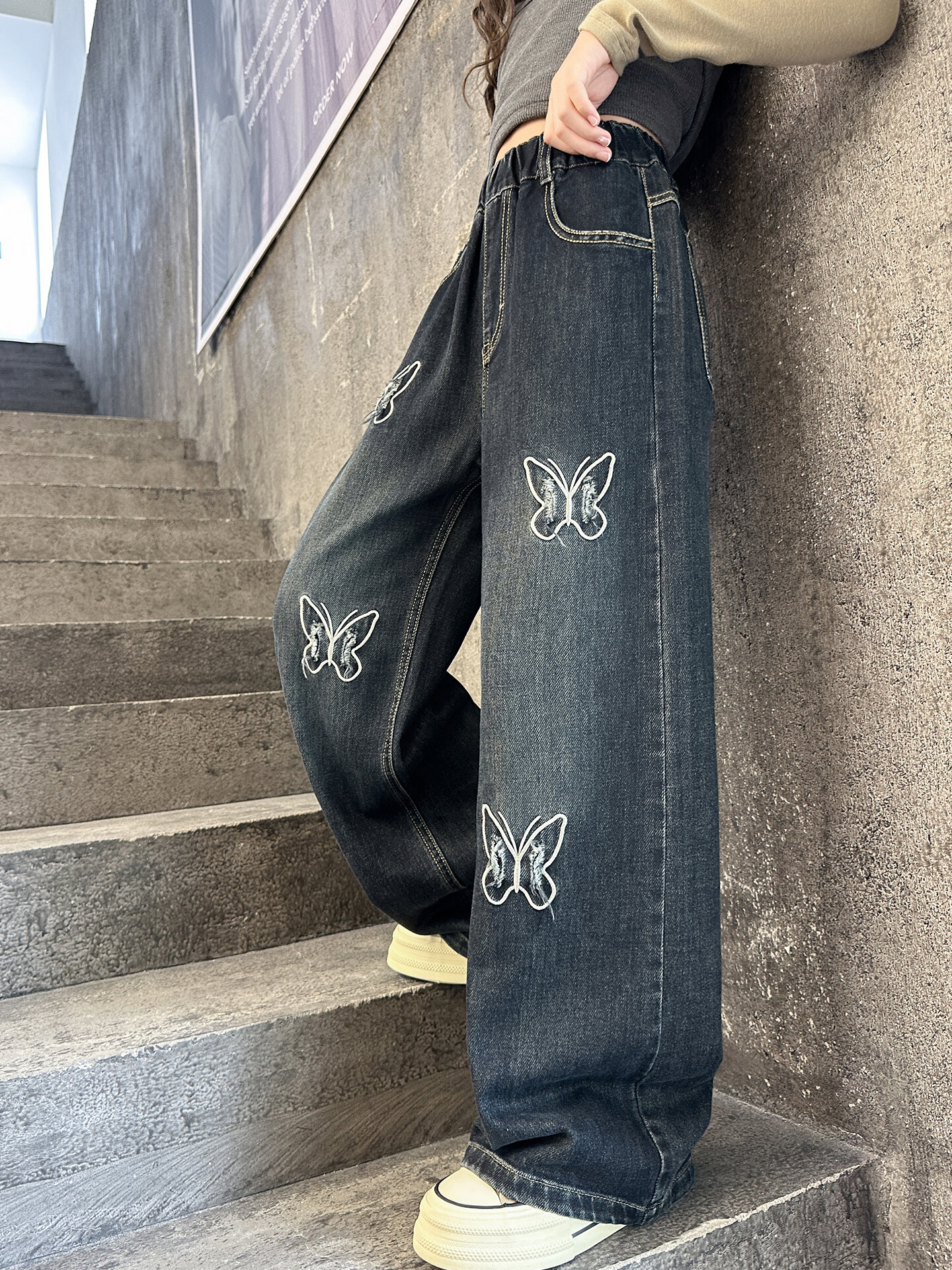 MPW | Girls Casual Wide Leg Jeans Pants Spring Autumn Fashionable Children's Clothing Elastic Waist Denim Trousers For Big Kids Presyo 1,876 Piso*Libreng Shipping