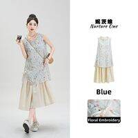 Nurture One | Blue Floral Embroidery Sleeveless A-Line Dress