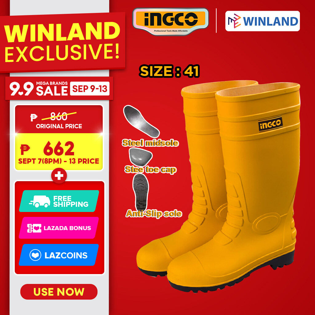 INGCO Winland Safety Boots: Zinc PVC, Anti-Slip, Steel Toe