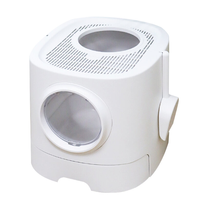 Pebele White Hole Cat Litter Box Fully Enclosed Large Cat Toilet Top