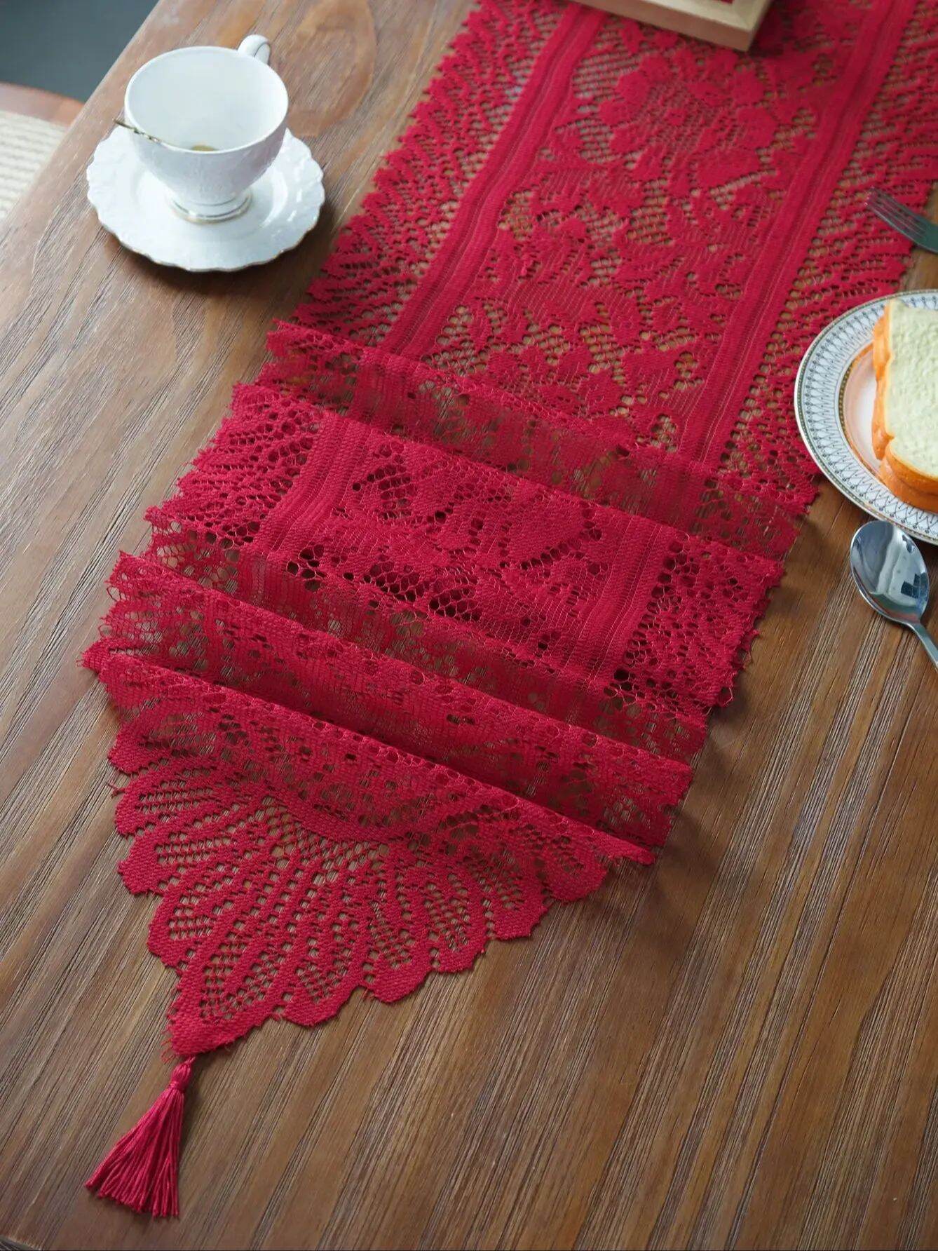 Red Lace Table Cloth Runner for Wedding Banquet Decorations Christmas Party Table Decor Red 13 x 59 Inch