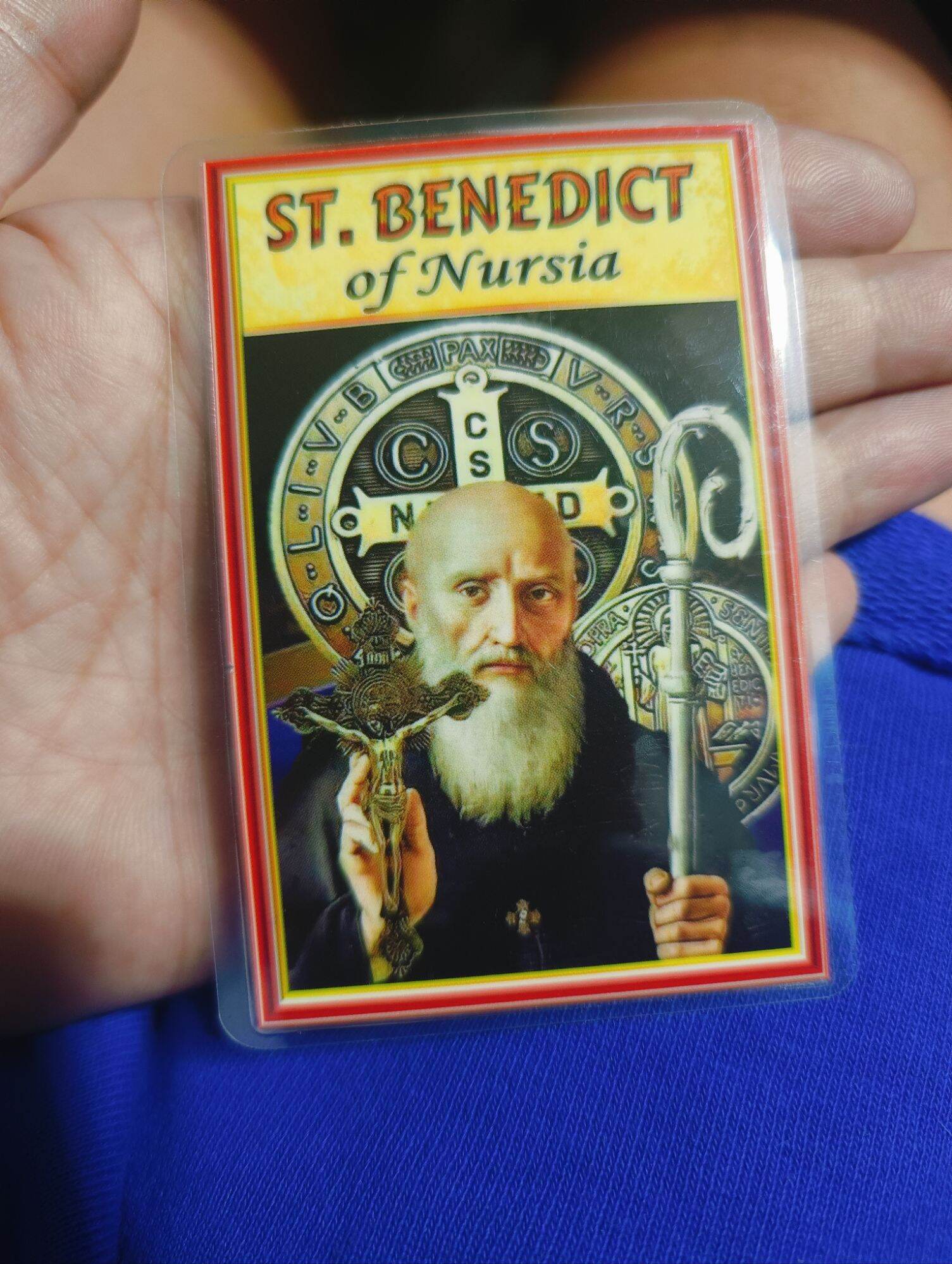 SAINT BENEDICT LAMINATED PRAYER CARD FOR BAG AND WALLET.