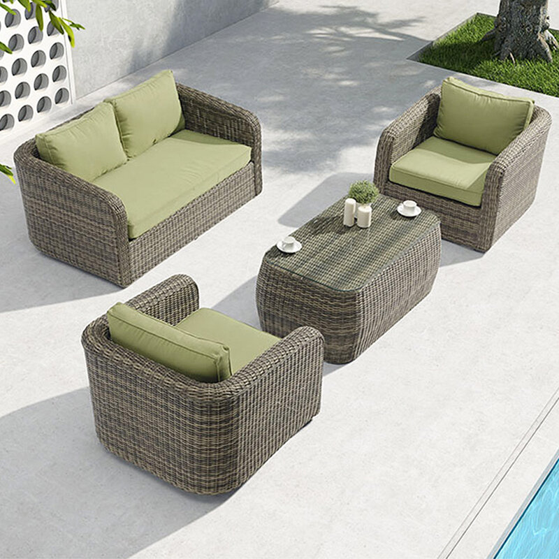 Outdoor Living Room Furniture Double Rattan Chair Villa Garden Woven ...
