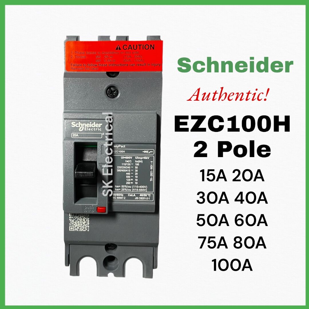 SCHNEIDER 2 Pole EZC100H Molded Case Circuit Breaker SK Lazada PH