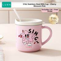 LUSN | 316 Stainless Steel Baby Drinking Cup Measuring Marks Straw Compatible Open Mouth