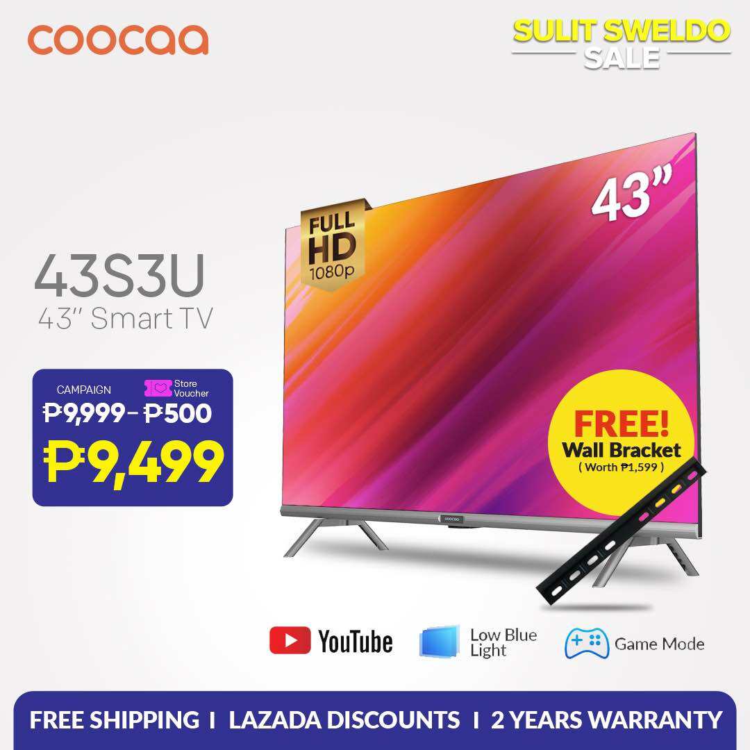 43 Inch ( 43S3U) COOCAA- Smart TV, Flicker free, Youtube, Prime Video, Web browsers, Boundless Screen, Dolby Audio , Free Wall Bracket