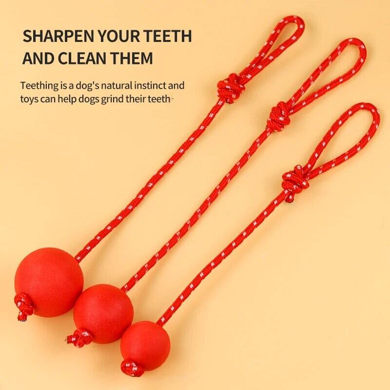 Natural Rubber Dog Toy Balls Reward Pets on Ropes for Training/playing/chewing Solid Teeth Cleaning Toys. 