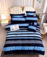 Gioshop Beddings 3in1 ″BLUE STRIPES ″ 4Corner Garterized High Quality Premium Canadian Cotton Bedsheet Collection (1 Fitted Bedsheet With 2 Pillow Case) Single/Double/Family/Queen/King