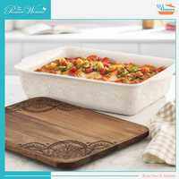 The Pioneer Woman Large Rectangular Baker with Acacia Wood Lid Vintage Lace