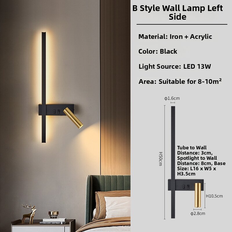 Modern Minimalist Wall Light for Living Room and Bedroom Long Grille TV Background Bedside with Switch