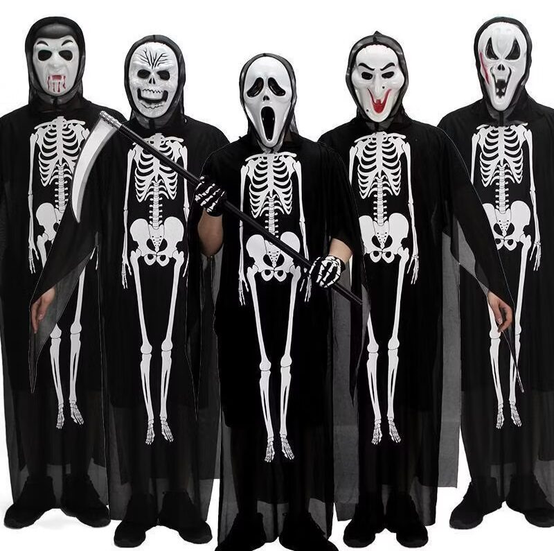 Product photo of Hooded ghost robe with skeleton print and mask from its Lazada listing