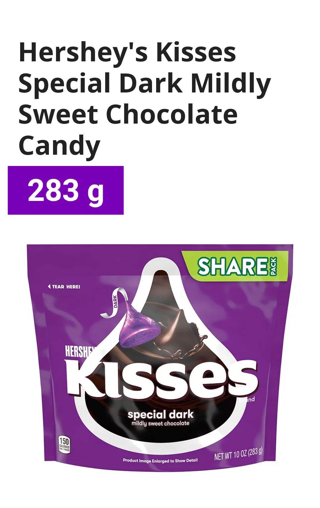 HERSHEY'S KISSES SPECIAL DARK Mildly Sweet Chocolate Candy, 283g ...