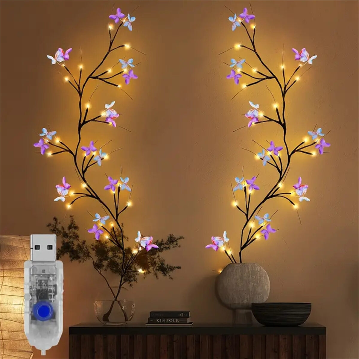 1pc Willow Vine Light With Butterfly Tree Branch Light 8 Modes 30led USB Operated Fairy Light For Home Party Holiday Decoration