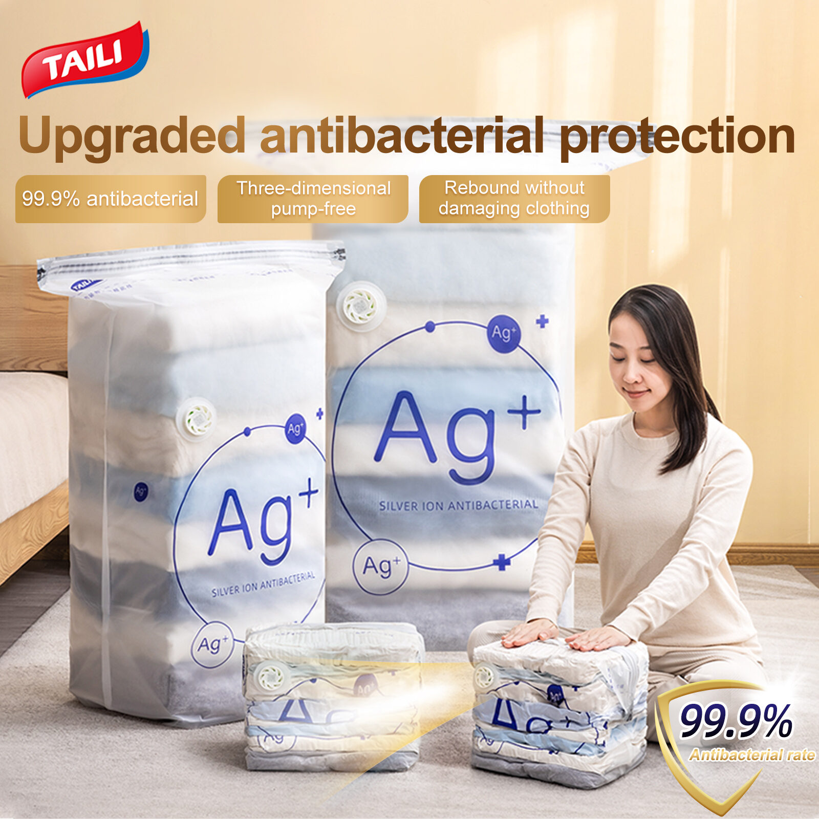 TAILI Upgrade Antibacterial Vacuum compression Bags No Need Pump Large Sealer Plastic Storage Bags for Storage Clothes blankets Compression Bag Covers Moving Travel storage bag ราคา 64 บาท*ส่งฟรี