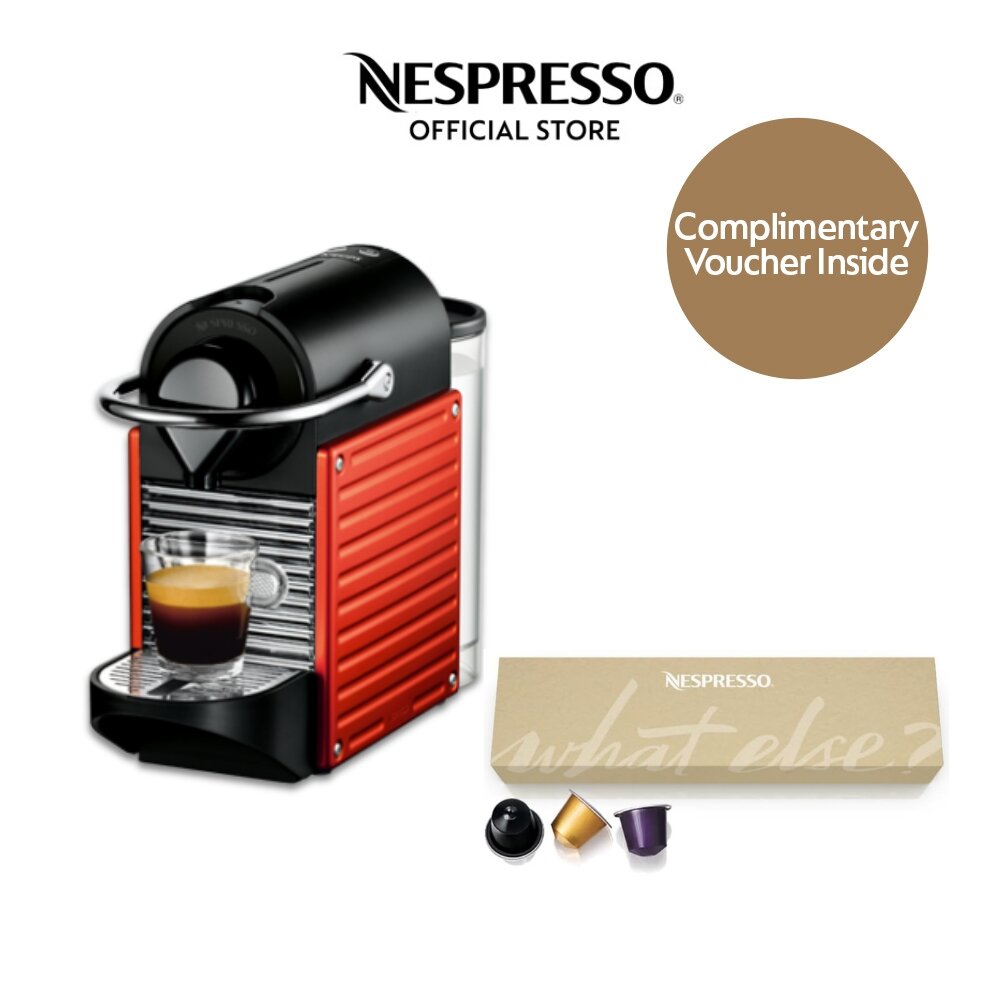 Nespresso Pixie Red Coffee Machine with Capsules