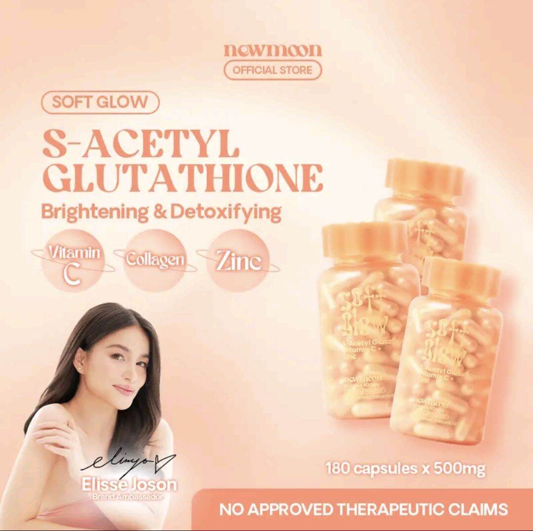 NEW MOON SOFT GLOW S-ACETYL GLUTATHIONE+VITAMIN C+ZINC 60capsules x 500mg FOOD SUPPLEMENT