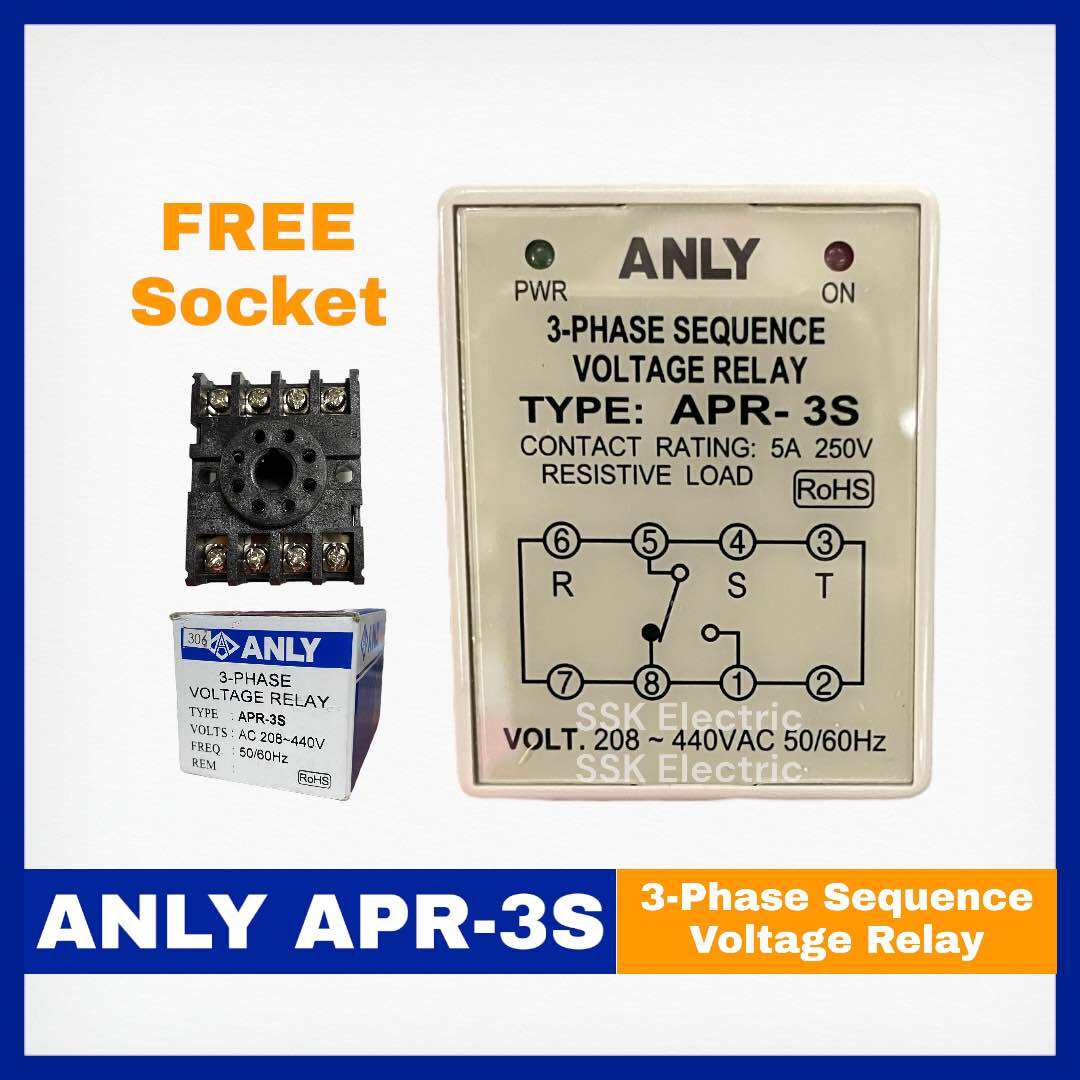 ANLY APR3S 3PHASE SEQUENCE VOLTAGE RELAY WITH Free 8 Pins Socket ssk electric Lazada PH