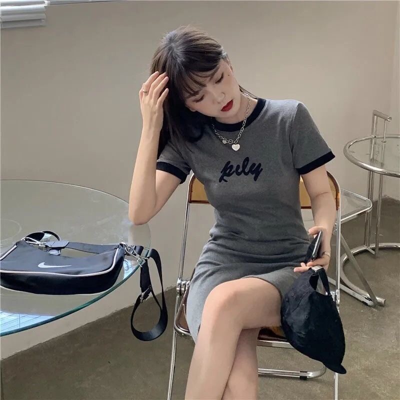 t shirt dress korean style Summer * * Sleeve Shirt Dress for Women, 2025 Korean Style Loose Fit, Petite Size, Forest-Inspired Babydoll Dress