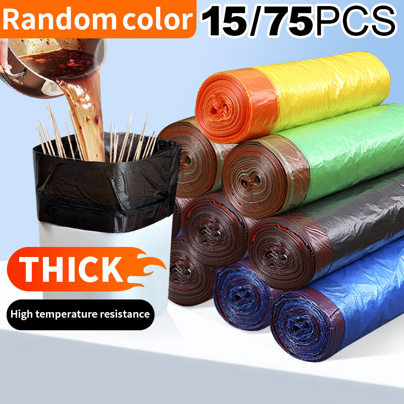 15/75PCS Thickened Drawstring Kitchen Garbage Bags