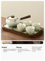 SHENGCANG | Portable Rotation Gongfu Tea Set Small Qingkan Tea Pot with Two Cups Travel Essential Tea Brewing Tools Wooden Handle