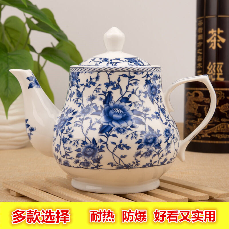 Exquisite Bone China Large Teapot Jingdezhen Boutique High-End Ceramic Blue and White Porcelain White Tea Pot Large Teapot Cool Tea Teapot