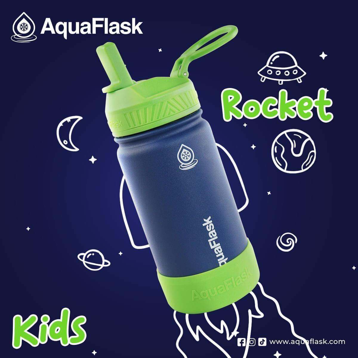 Aquaflask ROCKET Kids Collection Water Bottle Limited Edition Straw Lid