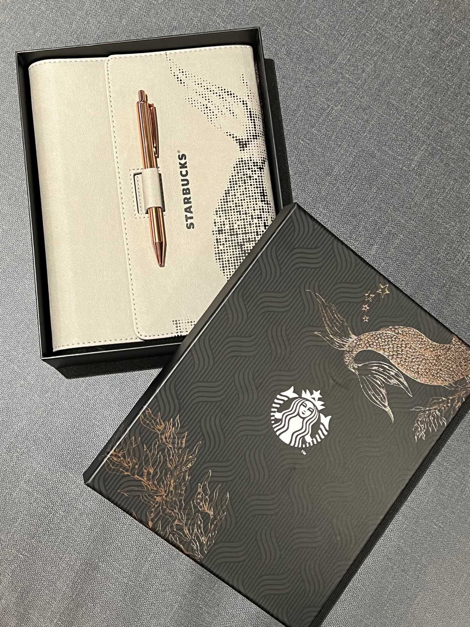 “ON HAND & SEALED” 2024 Starbucks Planner Holiday Collection (Starbucks Planner 2024) Starbucks Planner Abalone Gray and Rose Gold