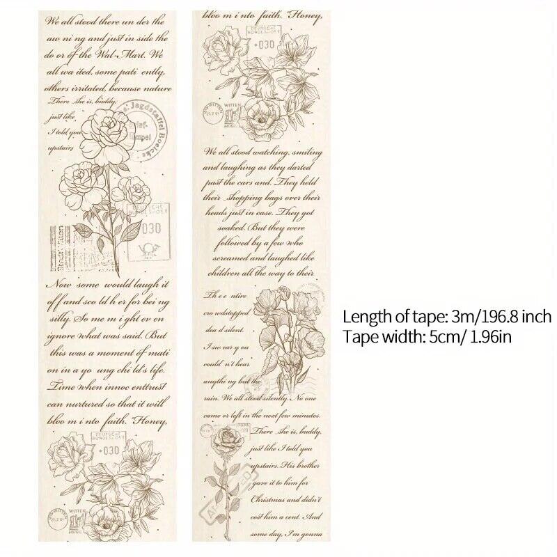 1roll Vintage Poems Ticket Letters Plants Washi Tape Decorative Adhesive Tape Decora Diy Scrapbooking Sticker Label