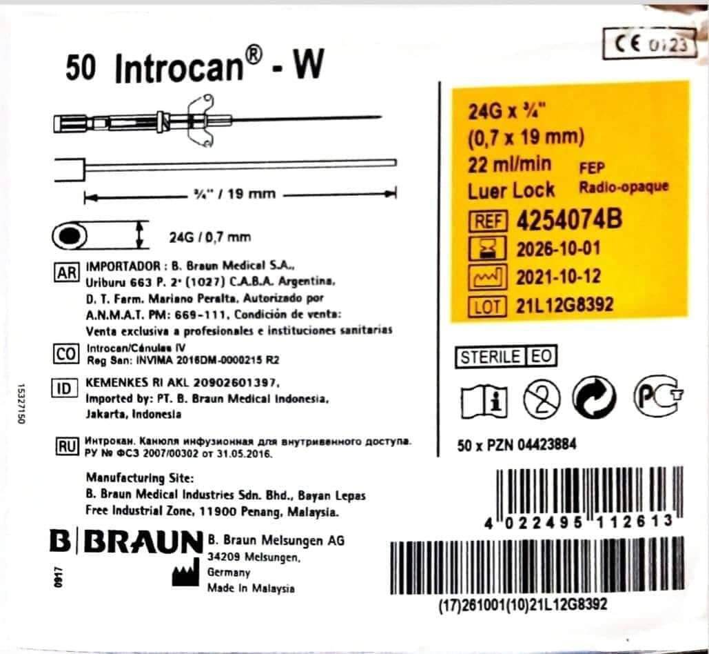 INTROCAN W 50pcs per Box (G18/G20/G22/G24). 