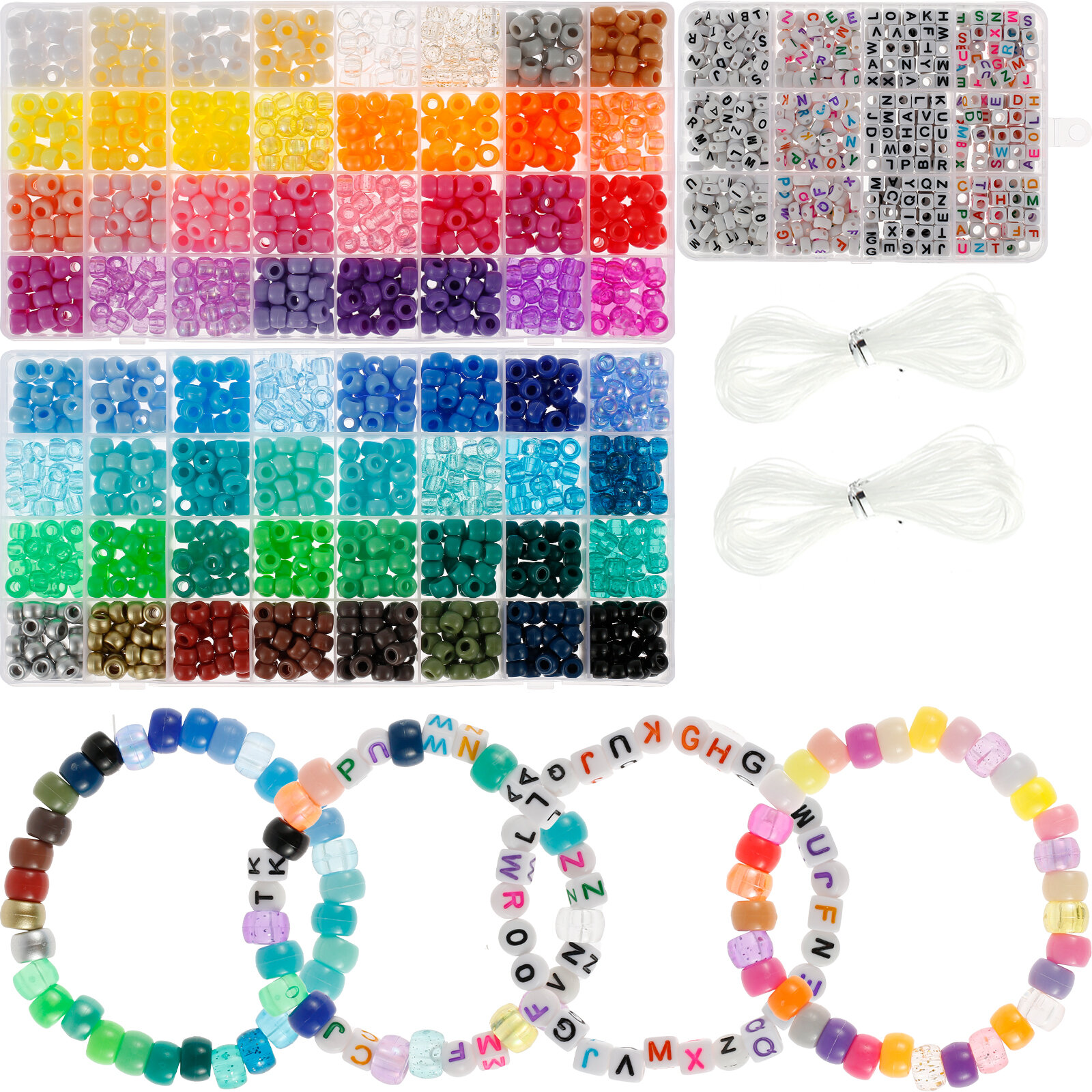 1977Pcs 64 Colors Pony Beads Plastic Beads Jewelry Bracelets Making 9mm Kandi Beads Set For Bracelets Key Chains Craft Supplies
