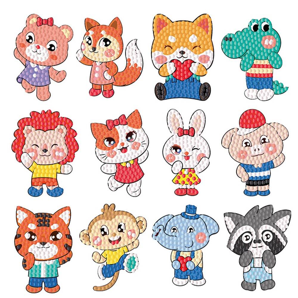 Kids Diamond Painting Stickers Kit 12Pcs DIY Stickers Arts Cartoon Animal  Diamond Painting by Numbers Arts Children Toys Gift