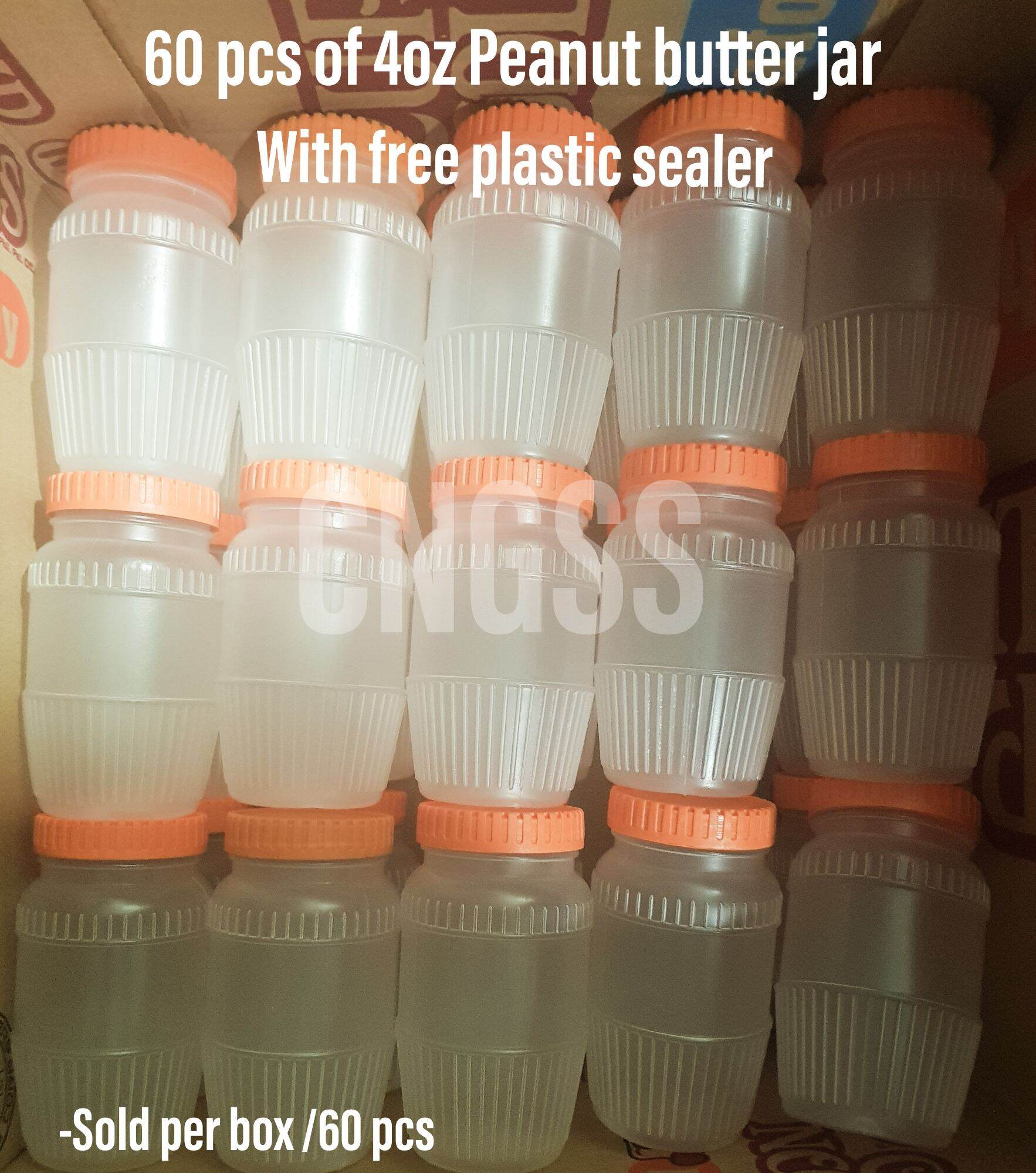 Peanut Butter Plastic Jar with FREE SEALER 60pcs of 4oz/ 30pcs of 12oz