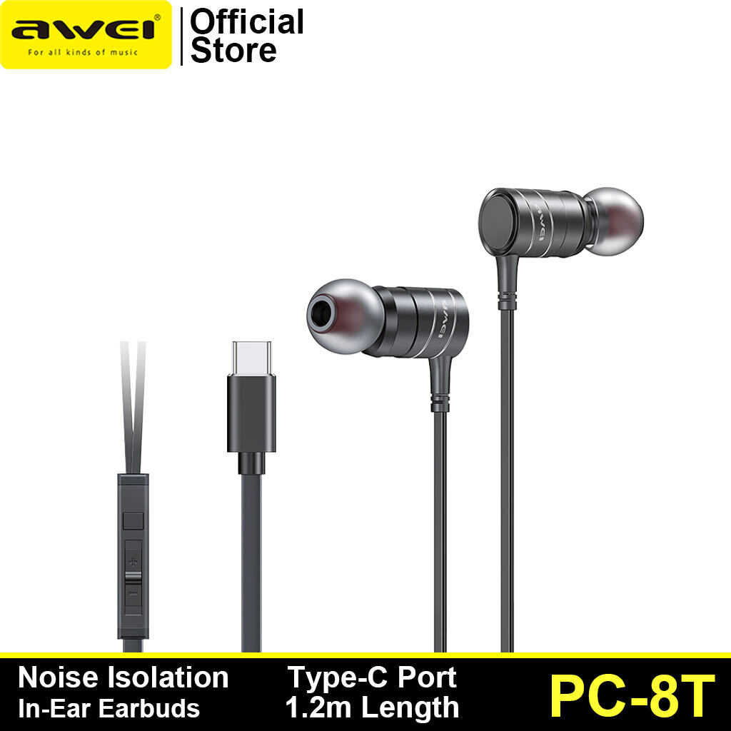 Awei PC-8T Type-C Wired Earphones with Mic and Bass