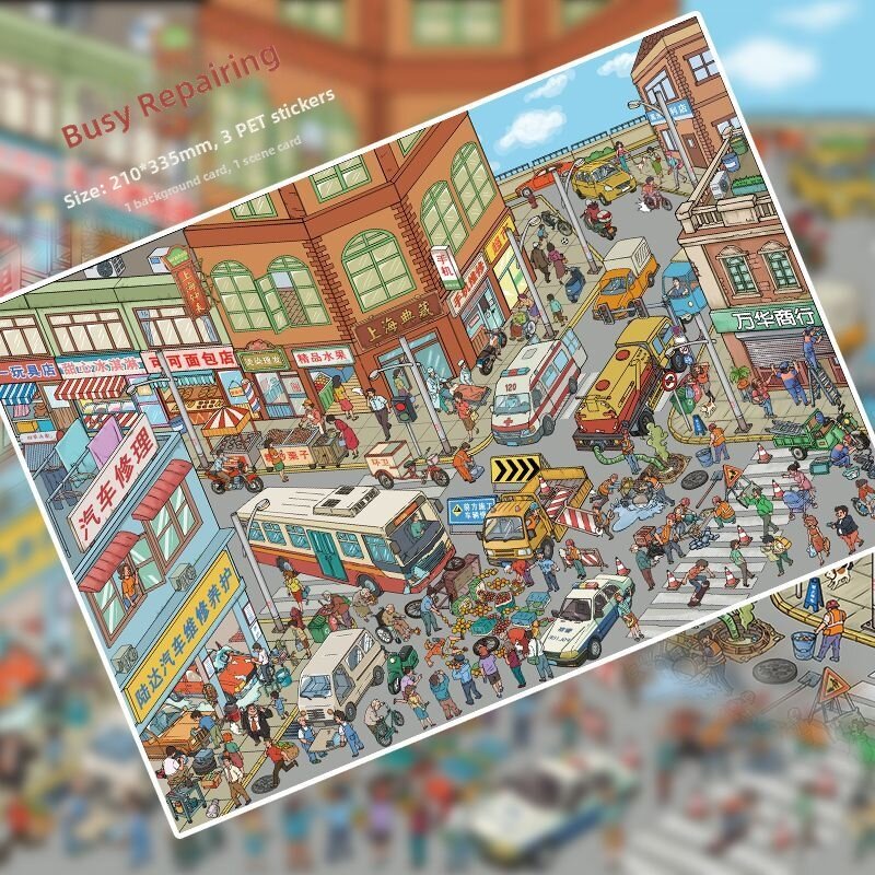 3D Scene DIY Decal Stickers Original Design Miniature Town Weekend Street