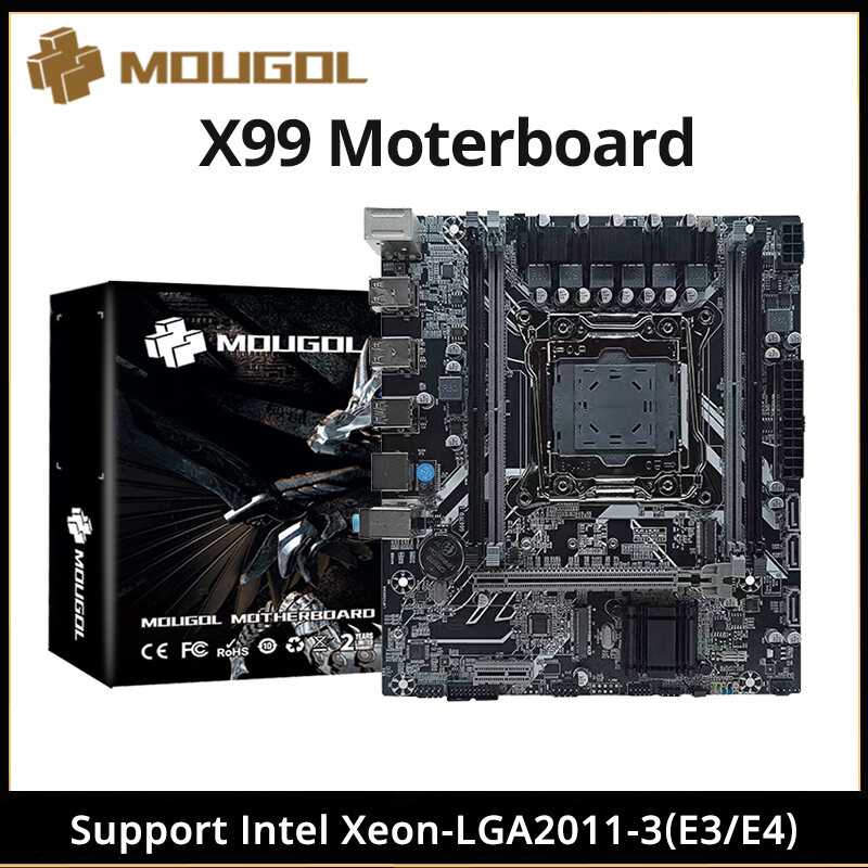 Mougol New X99 Motherboard USB3.0 M.2 Nvme Sata 3 Dual Channel DDR4 Memory PCIEx16 LGA2011-3 for Desktop Gaming Computer Combo