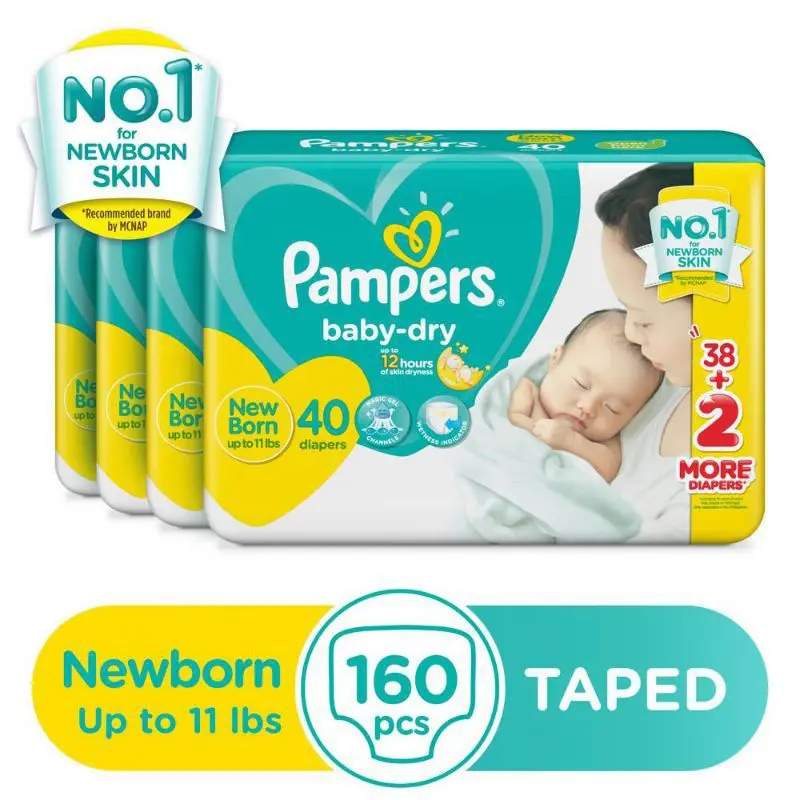 PAMPERS BABY DRY TAPE NEW BORN (40x4 packs)