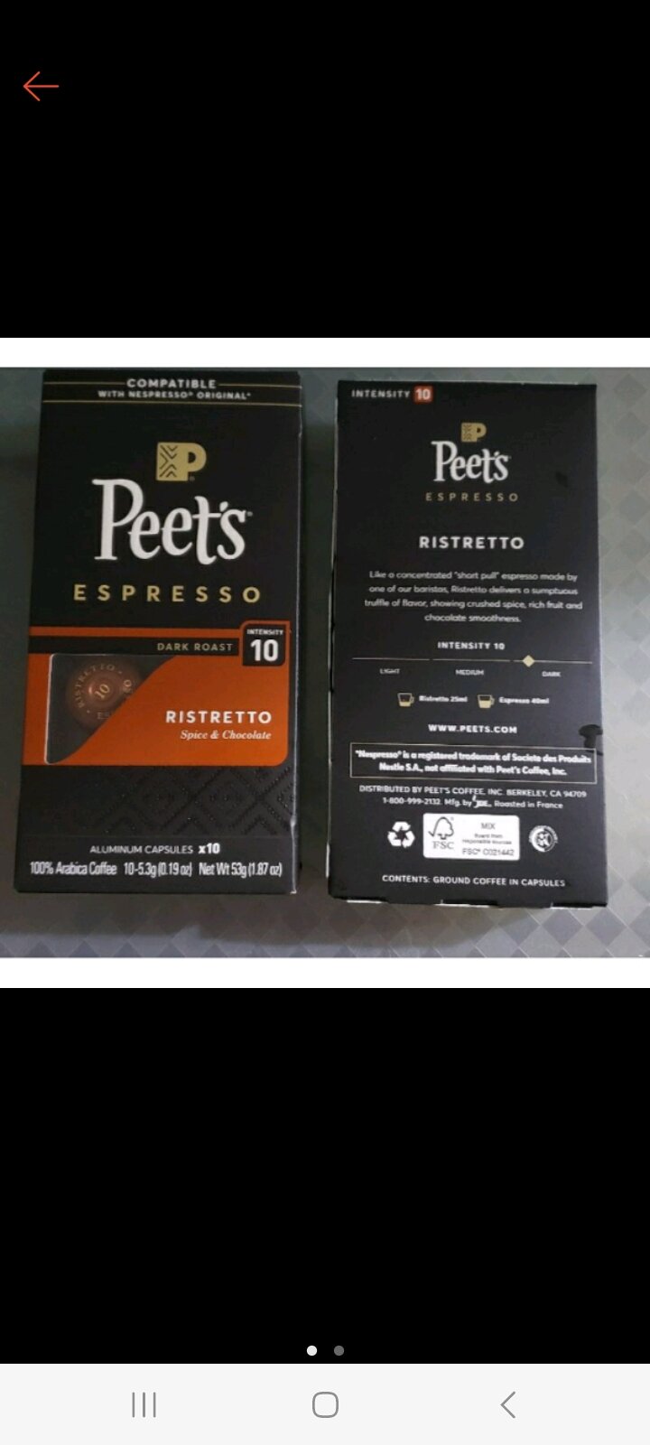 Peet's Espresso Dark Roast Ristretto Arabica Coffee 10 Aluminum