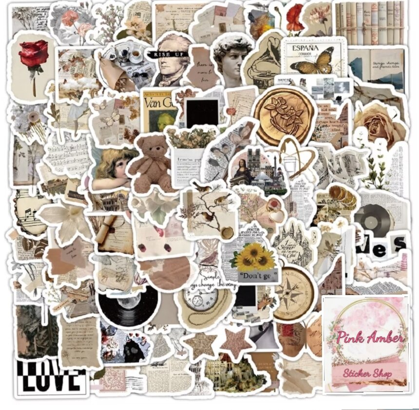 50 Pcs Vintage Assorted Stickers Scrapbook Diary Journal DIY Craft