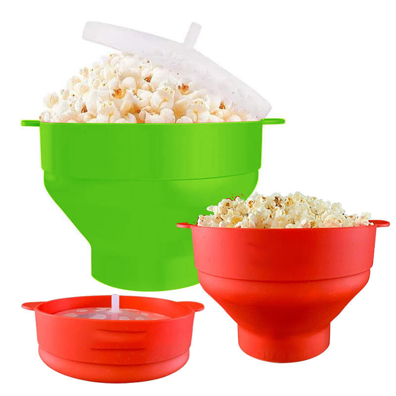 Silicone Microwave Popcorn Popper BPA Collapsible Popcorn Bowl Microwavable Pop Corn Maker with Lid Dishwasher Safe.